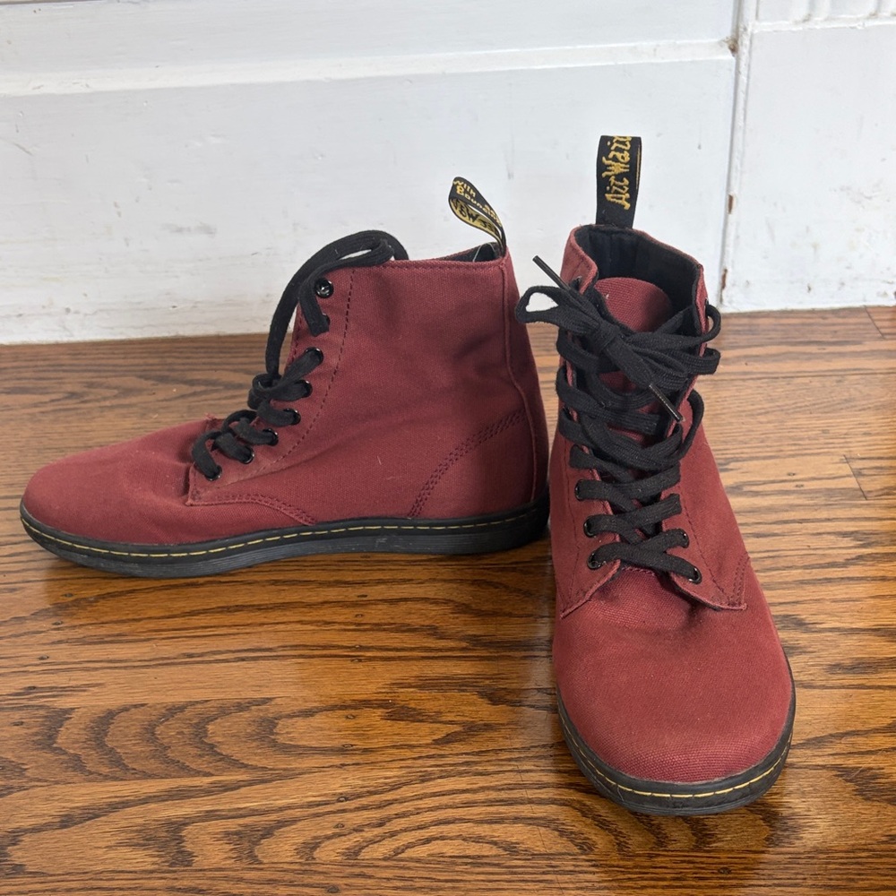 Doc Martens red shoreditch canvas boots - Picture 2 of 4